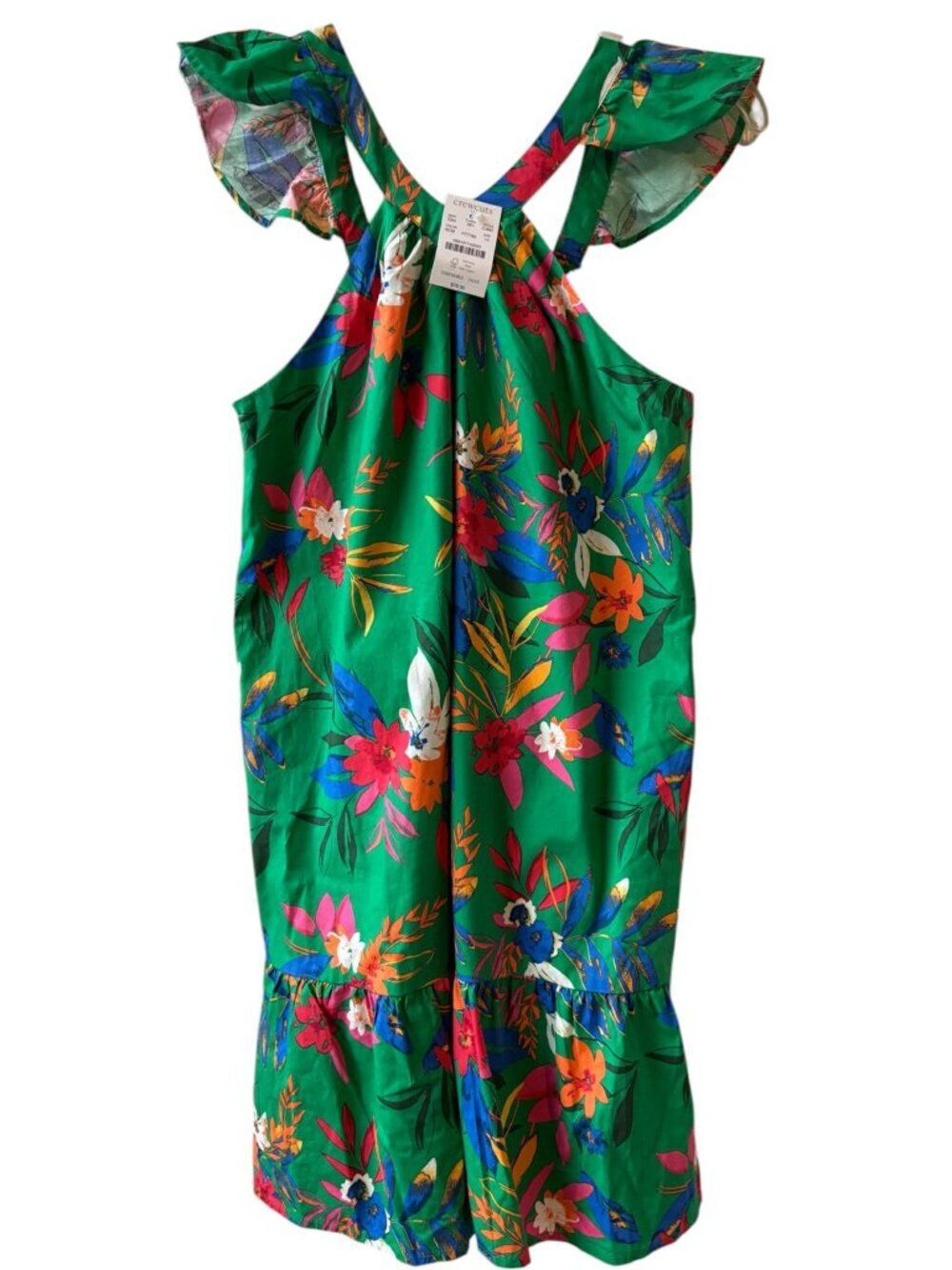 NWT 14 J.CREW CREWCUTS Girls' Tropical-Print Ruffle Dress Green Cotton